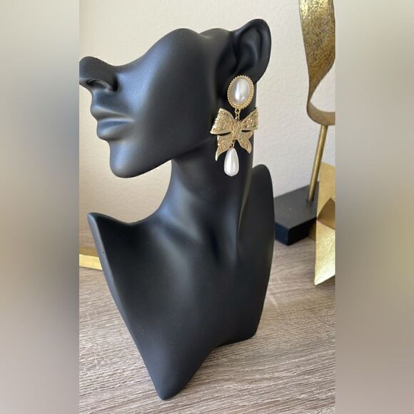 Bow drop earrings A201 - Picture 2 of 6